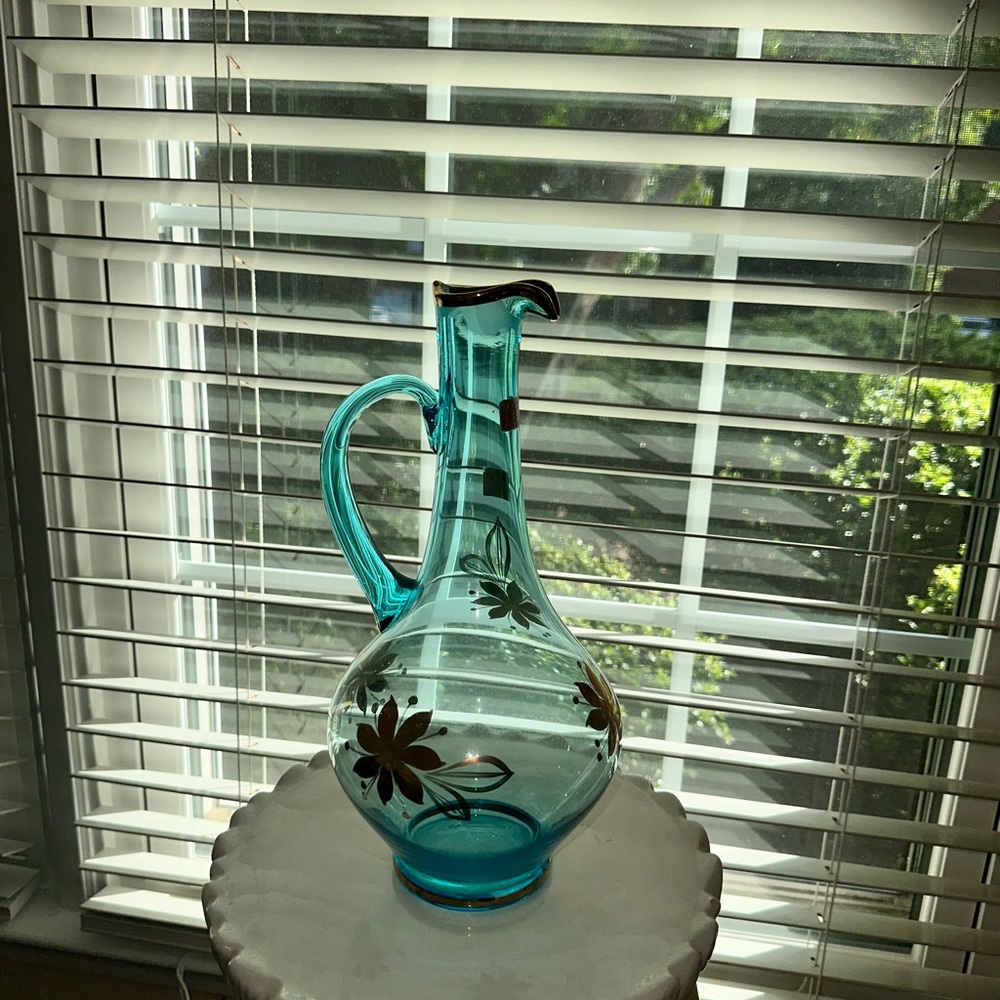 Turquoise & Aqua Decanter with Floral Accents